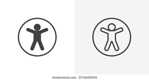 Universal access icon set in black flat solid and outlined style.