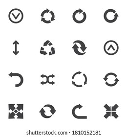 Universal arrows vector icons set, modern solid symbol collection, filled style pictogram pack. Signs, logo illustration. Set includes icons as circular arrows, expand, recycling, transfer, refresh