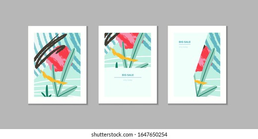 Сreative universal  artistic cards collection. Hand Drawn brush pattern. Trendy pattern for poster, banner, card, cover, invitation, placard, brochure, flyer. Vector textures, template for advertising