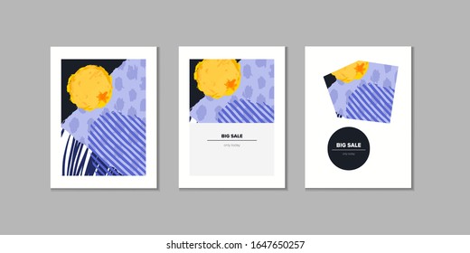 Сreative universal  artistic cards collection. Hand Drawn brush pattern. Trendy pattern for poster, banner, card, cover, invitation, placard, brochure, flyer. Vector textures, template for advertising