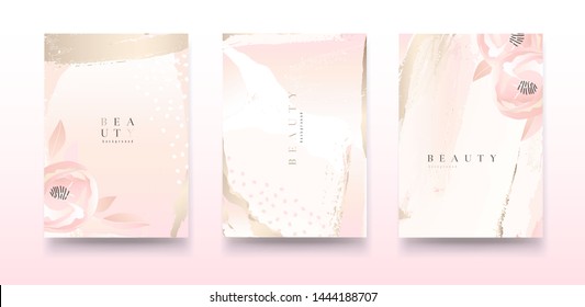 Universal Artistic Cards Templates. Pastel Rose And Pink Brush Strokes. Modern Fashionable Design. Good For Cover, Invitation, Placard, Brochure, Poster, Card, Flyer And Other.