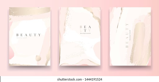 Universal artistic cards templates. Pastel rose and pink brush strokes. Modern fashionable design. Good for cover, invitation, placard, brochure, poster, card, flyer and other.