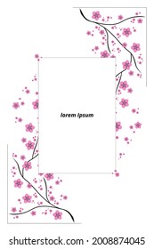 Universal artistic templates.  Holiday cards and invitations with Japanese traditional national symbols sakura. Floral frames and backgrounds design. Vector illustration