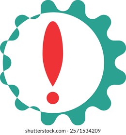 Universal attention sign for interface and other purposes inscribed in a stylized circle in the form of a gear