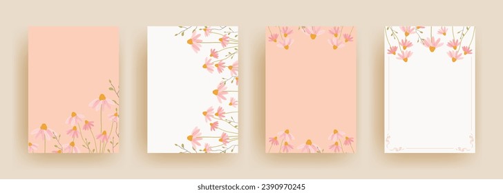 Universal background template with pink daisy flower watercolor. Vector illustration for card, banner, invitation, social media post, poster, mobile apps, advertising