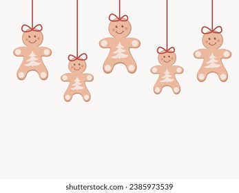 Universal banner template for decoration for New Year, Christmas, Valentine's Day with a garland of gingerbread men and free space below for text