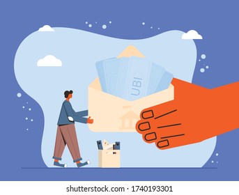 Universal basic income. Unconditional guarantee. Living stipend. Governmental public program for a periodic payment to people. Vector flat illustration.