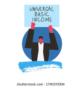 Universal basic income. Unconditional guarantee. Living stipend. Governmental public program for a periodic payment to people. Vector flat illustration.