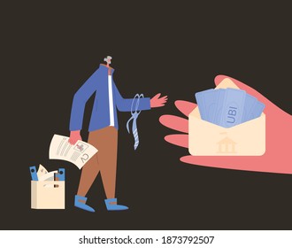 Universal basic income. Unconditional guarantee. Living stipend. Governmental public program for a periodic payment to people. Vector flat illustration.