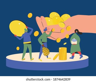 Universal basic income. Unconditional guarantee. Living stipend. Governmental public program for a periodic payment to people. Vector flat illustration.