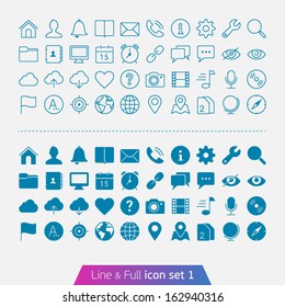 Universal Basic set 1. Trendy thin icons for web and mobile. Line and full versions.