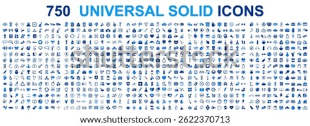 Universal big set of 750 solid two-color icons: business, shopping, marketing,  technology, medical, ecology, crypto, e-commerce, social media, management, industry, customer service and many more