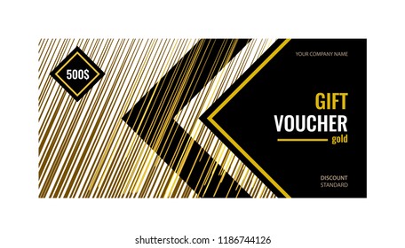 Universal black flyer Abstract design, light gold lines on dark background. Vector template for advertising your business.