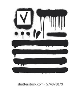 Universal Black Vector Brush Strokes Set on White Background