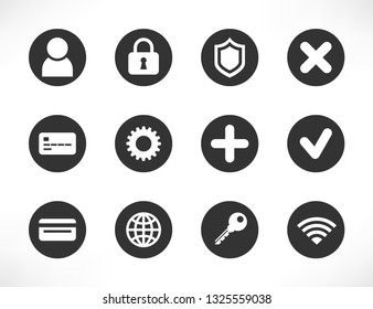 Universal black white button icons set. For web, mobile, apps