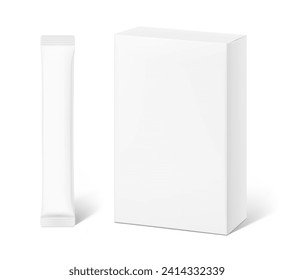 Universal blank cardboard box with stick mockup set. Vector illustration isolated on white background. Can be use for template your design, presentation. EPS10.