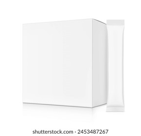 Universal blank cardboard box with stick mockup set. Vector illustration isolated on white background. Can be use for template your design, presentation. EPS10.