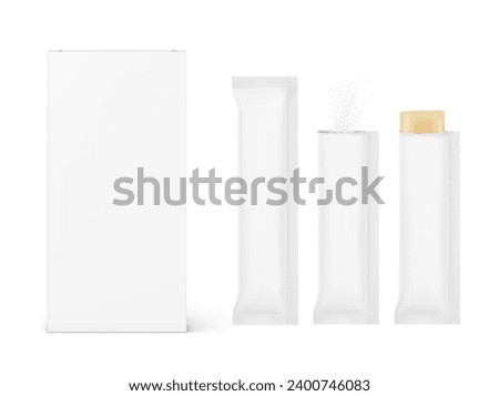 Universal blank cardboard box with stick mockups set and samples. Vector illustration isolated on white background. Can be use for template your design, presentation. EPS10.