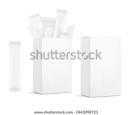 Universal blank cardboard box with stick mockup set. Vector illustration isolated on white background. Can be use for template your design, presentation. EPS10.