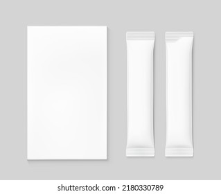 Universal blank cardboard box with wide stick bag mockup. Vector illustration Can be use for food, medicine, cosmetic and etc. EPS10.	
