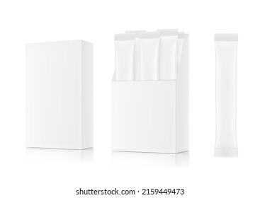 Universal blank cardboard show box with stick mockup. Perspective view. Vector illustration isolated on white background. Can be use for food, medicine, cosmetic and etc. EPS10.	