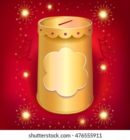 Universal blank holiday moneybox tin can  template isolated on red joy background.
Image contains transparencies, gradient meshes and blends