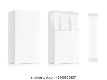 Universal blank paperboard show box with sticks mockup. Perspective view. Vector illustration isolated on white background. Can be use for food, medicine, cosmetic and etc. EPS10.