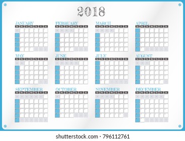 Universal blue design of vector calendar for year 2018
