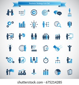 Universal business strategy icons set.