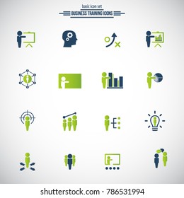 Universal business training icons set. Vector.