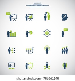 Universal business training icons set. Vector.