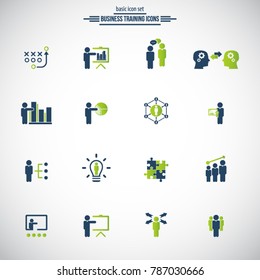 Universal business training icons set. Vector.