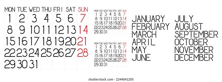 Universal calendar for three months