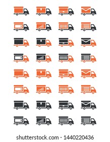 Universal car icon to use in web and mobile UI, car basic UI elements set. Editable Vector Black and Orange Transport icons. Check list and more