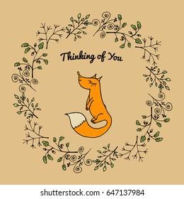 Universal card with branches and fox.