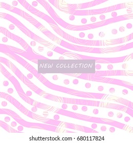 Universal card with cute polka dots and wavy stripes.  Artistic background for wedding, bridal shower,  save the date, banner, brochure, poster, home decor, web, fashion, etc. Vector 
