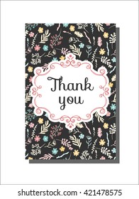 Universal card template with floral pattern. Thank you card. Vector illustration. 