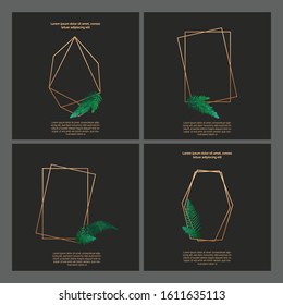 Universal cards templates set fern leaves and geometric frames