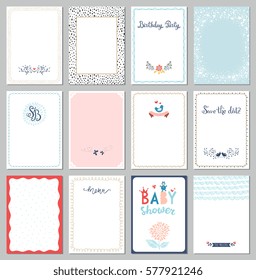 Universal cards templates. Use for invitations, greeting cards, posters, brochures and flyers. Vector illustration.