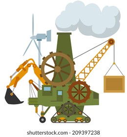 Universal cartoon machine tractor crane gear. Vector illustration.
