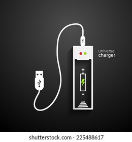 Universal Charger with USB cable, icon isolated on a black background for your design, vector illustration