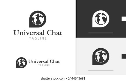 Universal Chat logo design, world icon, earth icon, flat globe design, chat and communication design  concept