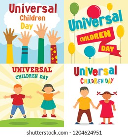 Universal Children Day Banner Set. Flat Illustration Of Universal Children Day Vector Banner Set For Web Design