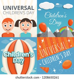 Universal Children Day Banner Set. Cartoon Illustration Of Universal Children Day Vector Banner Set For Web Design