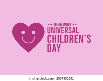 Universal Children's Day. 20 November. Cute heart character smiling happy. Flat design vector illustration.
