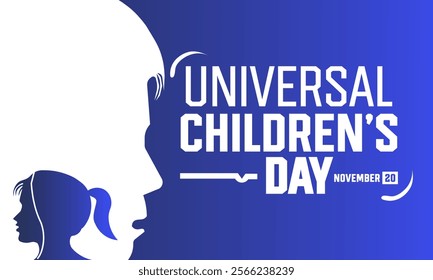 Universal Children's day celebrated on November 20 awareness among children worldwide, and improving children's welfare .Holiday concept template with text inscription, perfect for Greeting Card, Post