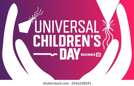 Universal Children's day celebrated on November 20 awareness among children worldwide, and improving children's welfare .Holiday concept template with text inscription, perfect for Greeting Card, Post