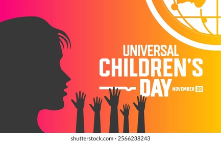 Universal Children's day celebrated on November 20 awareness among children worldwide, and improving children's welfare .Holiday concept template with text inscription, perfect for Greeting Card, Post