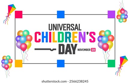 Universal Children's day celebrated on November 20 awareness among children worldwide, and improving children's welfare .Holiday concept template with text inscription, perfect for Greeting Card, Post