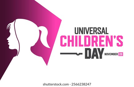 Universal Children's day celebrated on November 20 awareness among children worldwide, and improving children's welfare .Holiday concept template with text inscription, perfect for Greeting Card, Post